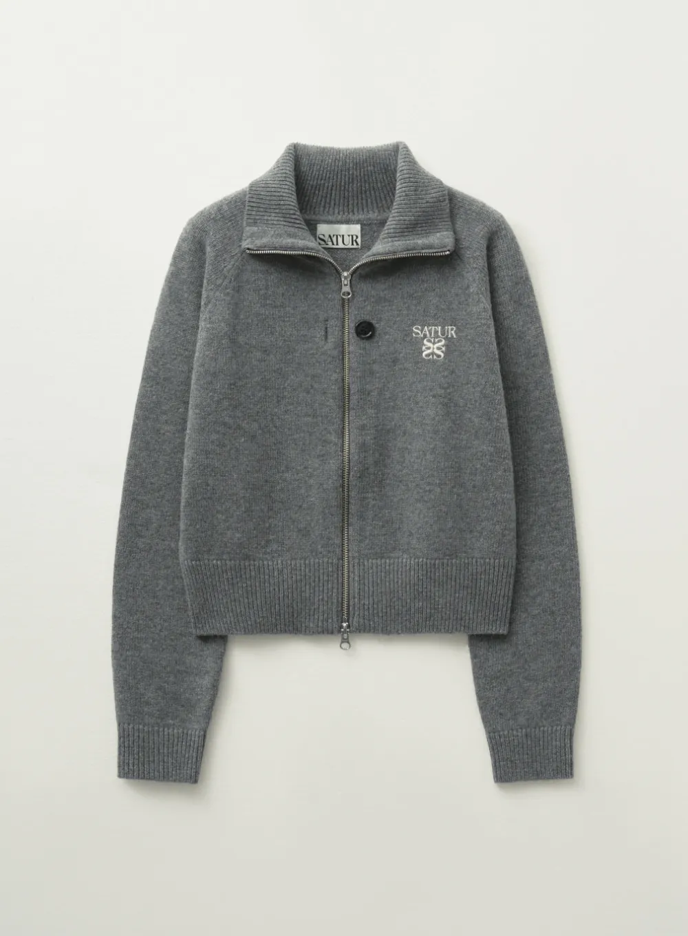 (W) Signature Logo Cashmere Blend Knit Zip-Up